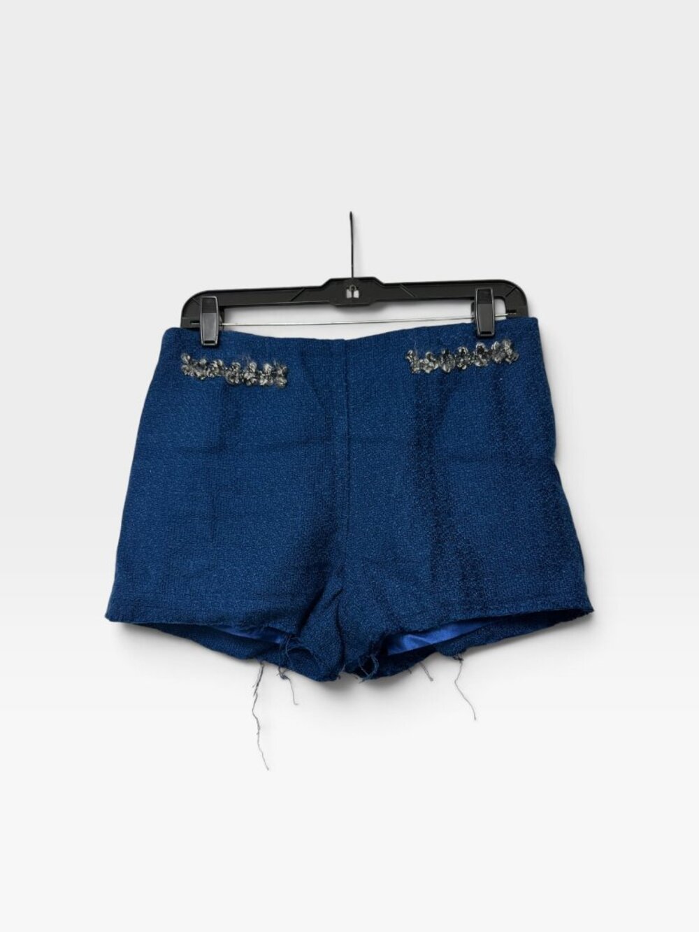 Love21 Blue Tweed Shorts Size M Embellished Pockets